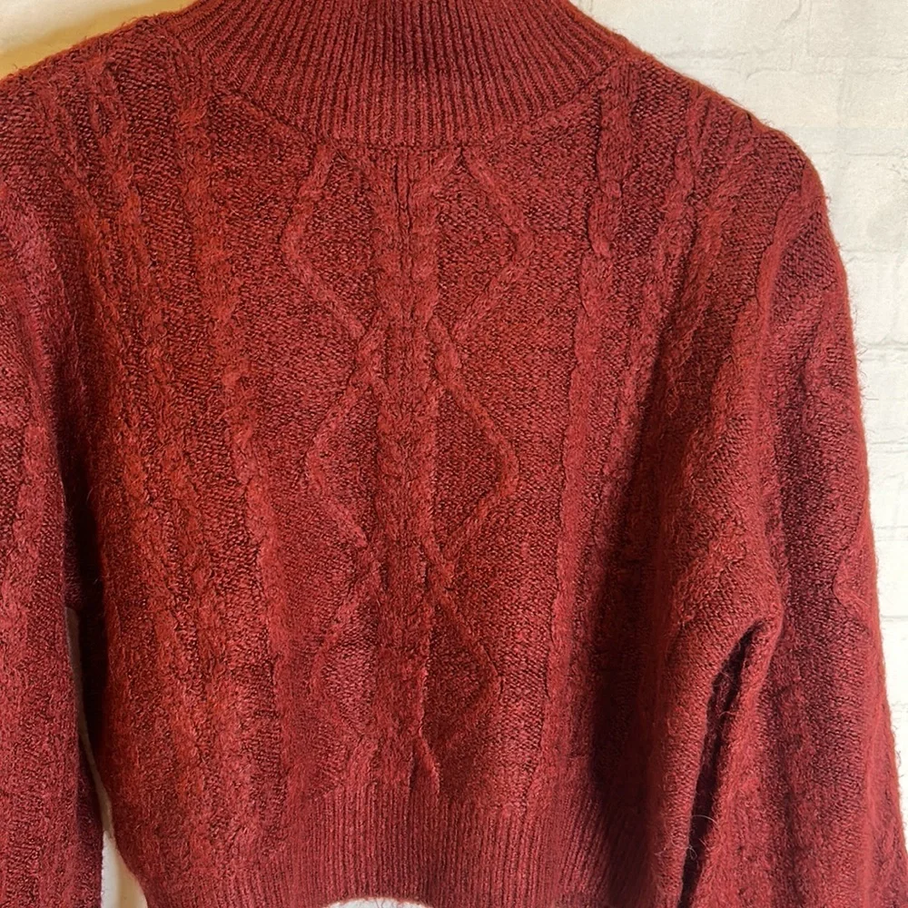 Vigoss Burgundy Mock Neck Cable Knit Cropped Sweater - Picture 5 of 9